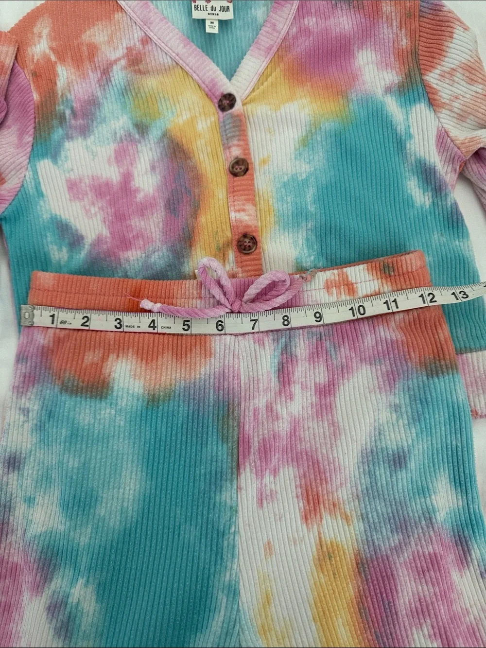 Tie-Dye Ribbed Button-Up Top and Pants Set - Multicolor